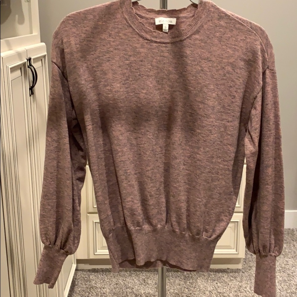 Pink Heathered and Scalloped Long Sleeve Top
